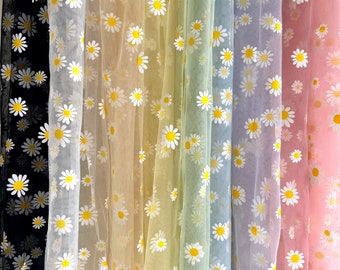 Daisy Mesh Tulle Fabric By The Yard (Floral Net Tulle / Stretchy Tulle / Sheer Fabric / Wedding / Spring / Daisies / Pink / White / Yellow)