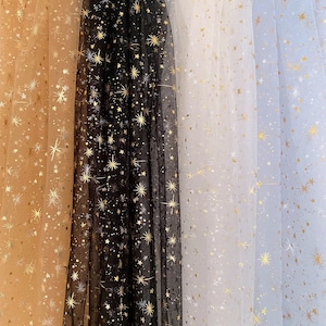 Sparkly Star Glitter Mesh Tulle (Star Tulle / Fabric By The Yard / Celestial Tulle / Christmas Tulle / New Years Fabric)