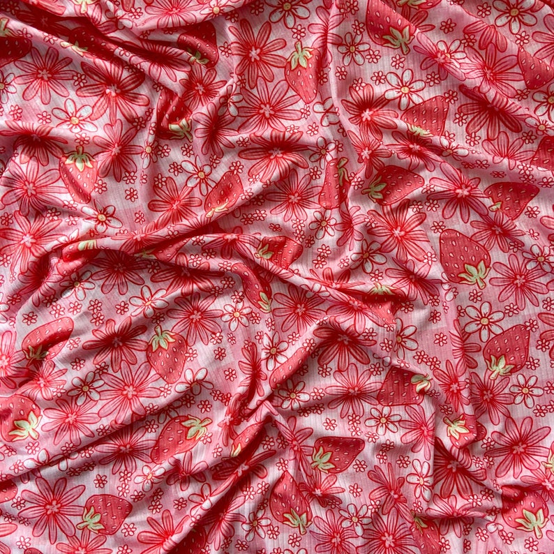 Floral Strawberry Rib Knit Fabric fruit Fabric / Fruit Pattern / Ribbed