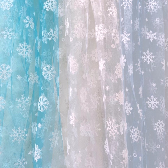 Flocked Snowflake Tulle (Winter Fabric / Apparel Fabric / Christmas Fabric / Sheer Fabric / Lightweight Fabric / Blue / White)