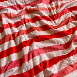 Red Stripes Wide Rib Knit (Striped Fabric / Knit Fabric By The Yard / Apparel Fabric / Lightweight Fabric / Sewing Fabric / Printed Fabric)