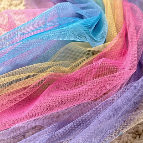 Rainbow Gradient Tulle Fabric (Ombre Print / Apparel Fabric / Woven Fabric / Fabric By The Yard / Summer Fabric / Sheer Iridescent Fabric)