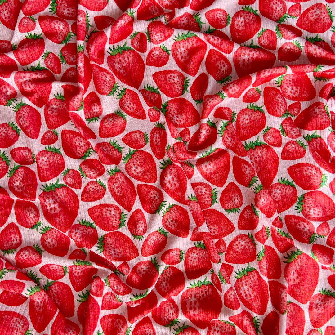Strawberry Rib Knit Fabric fruit Fabric / Fruit Pattern / Ribbed Knit ...