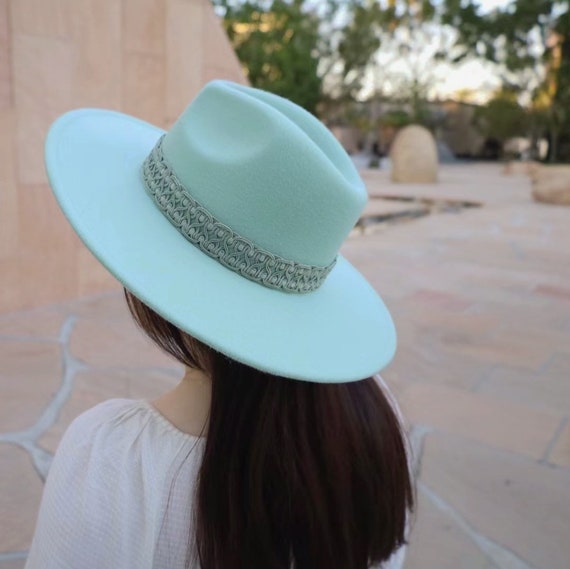 Mint Green Stiff Brim Fedora Hat Felt 