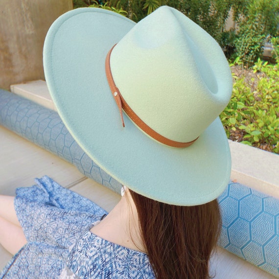 Mint Green Stiff Brim Fedora Hat Felt 