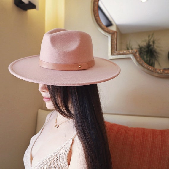 Pink Wide Brimmed Fedora Hats With 