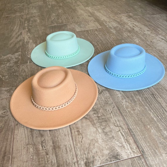 Antheia Summer Chain Link Felt Hat, Vegan Felt Fedora, Felt Hat Rancher Hat Fedora, Wide Brim Hat, Sorority Gifts