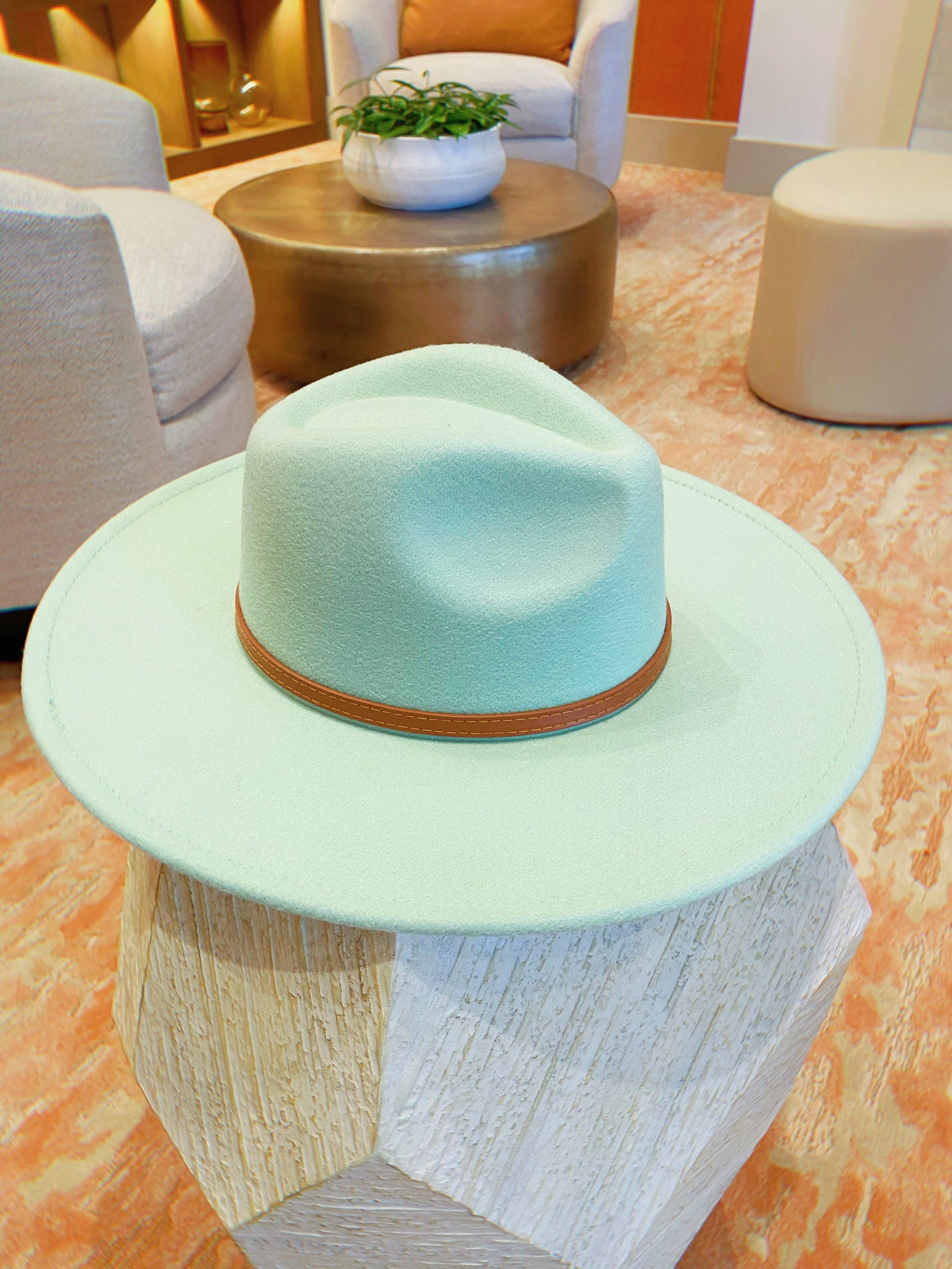 Mint Green Stiff Brim Fedora Hat Felt Fedora Hat Rancher Hat Etsy