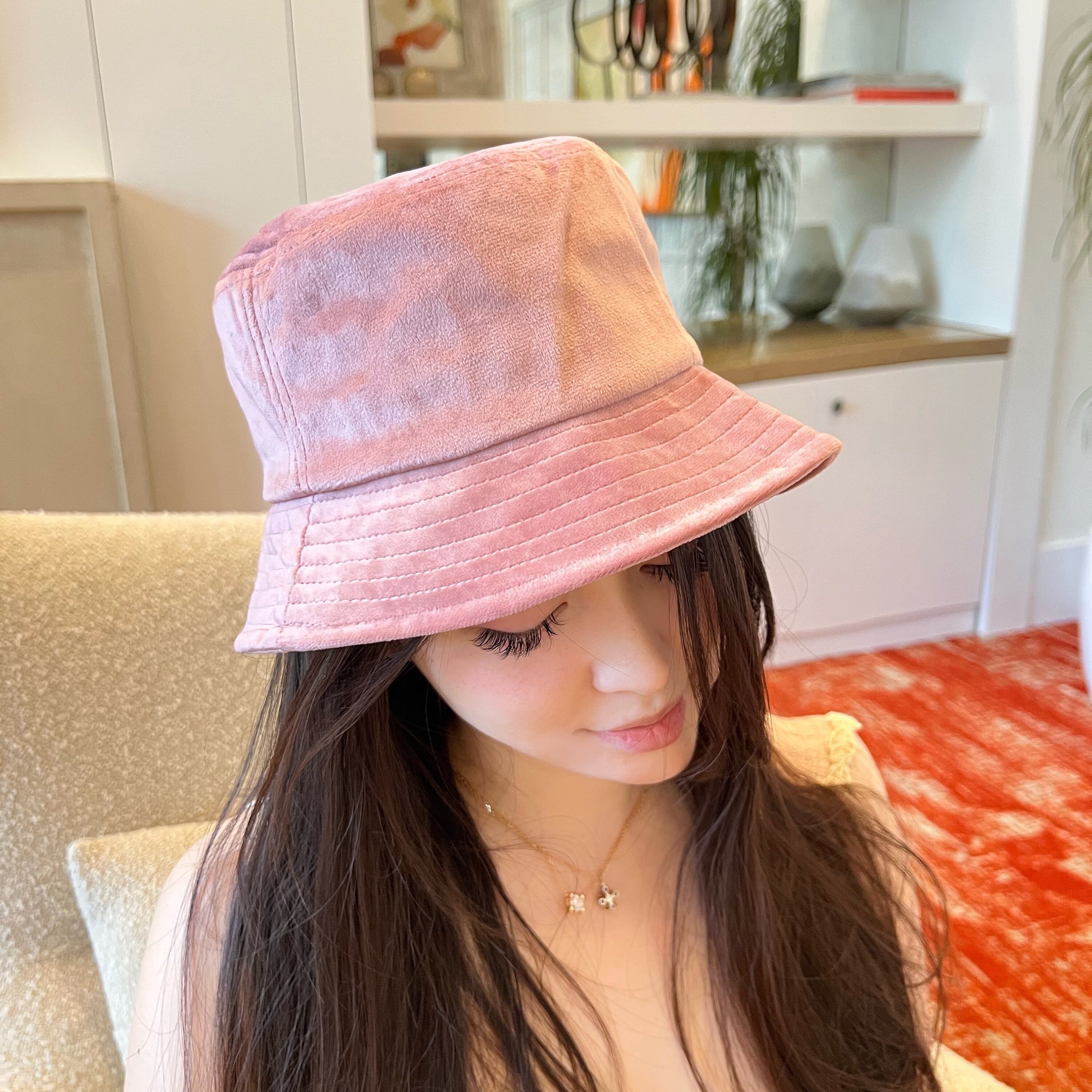 Pink Velvet Bucket Hat Adjustable 