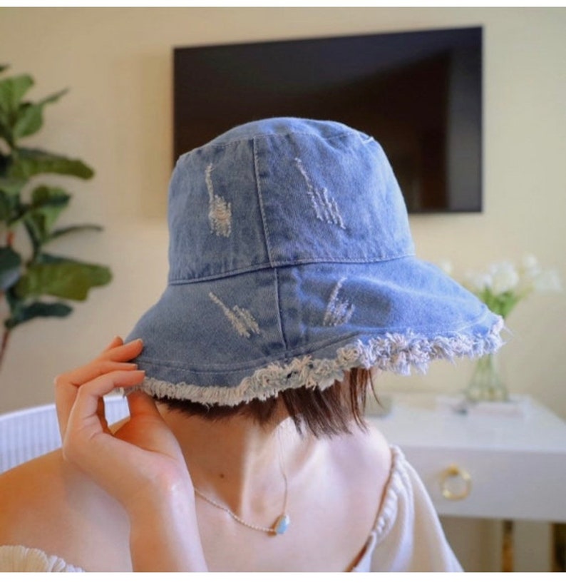 Denim Bucket Hat Adjustable Wire Brim 