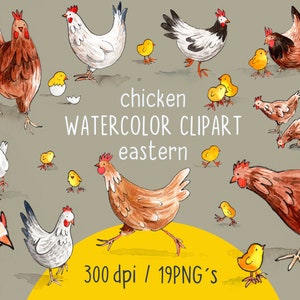 CLIPART AQUARELLE, ensemble de cliparts de poulet, poulets et poussins à télécharger, images de poulet, png