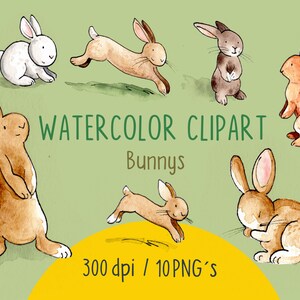 AQUARELL CLIPART, Hasen-Clipart-Set, Hasen zum Downloaden, Hasen Bilder, Bunny Clipart, Png
