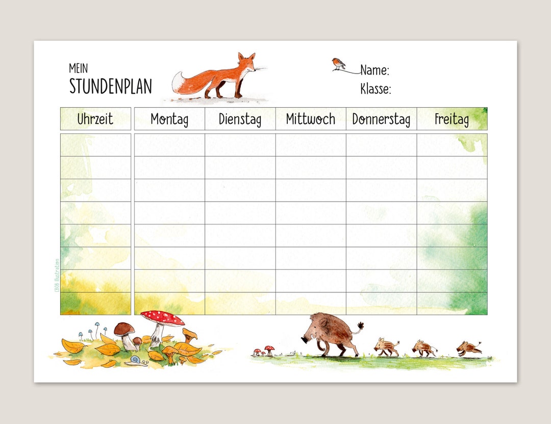Stundenplan Tiere im Wald | PDF Download | zum Ausdrucken | am Computer ...
