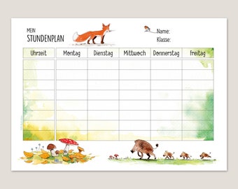 Timetable animals in the forest | Download PDF | to print | can be filled out on the computer | A4