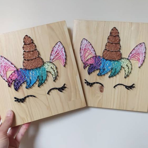 Tableau en art filaire, string art licorne, pour enfants, ou grand adultes