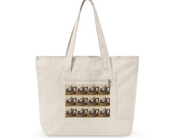 Retro Typewriter Pattern Zippered Canvas Tote | Vintage Writing Print