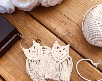 NEUE handgemachte Makramee, Boho nickelfreie Ohrringe, natürliche Baumwolle mit kostenloser Geschenkbox