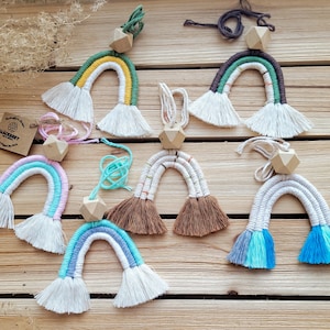 Macrame Rainbow Personalized Macrame Rainbow Car Mirror Charm Rainbow Nursery Decor Baby Shower Gift Easter Gift Teacher Gift image 1