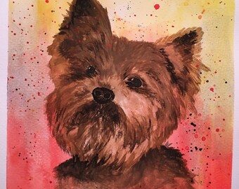 Yorkshire terrier hundporträtt handgjord akvarellmålning, Yorkshire terrier väggkonst, Yorkshire terrier älskare gåva, Yorkshire terrier målning, hunddekor, hundälskare konst