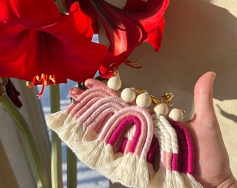 Personalized Handmade Macrame Rainbow Keychain / Car Charm