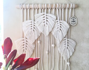 Makramee Blatt Wandbehang | Makramee Wandbehang | Boho Home Decor Wandkunst | Heilkristall | Haupt-Schlafzimmer-Wand-Dekor