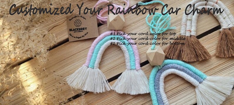 Macrame Rainbow Personalized Macrame Rainbow Car Mirror Charm Rainbow Nursery Decor Baby Shower Gift Easter Gift Teacher Gift image 6