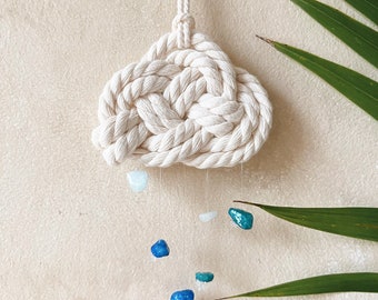 Macrame Rainbow Car Carm| Boho Rainy Cloud Macrame Car Hanging with Natural Crystal Quartz| Boho Car Rear Mirror Charm | Car Cloud Decor