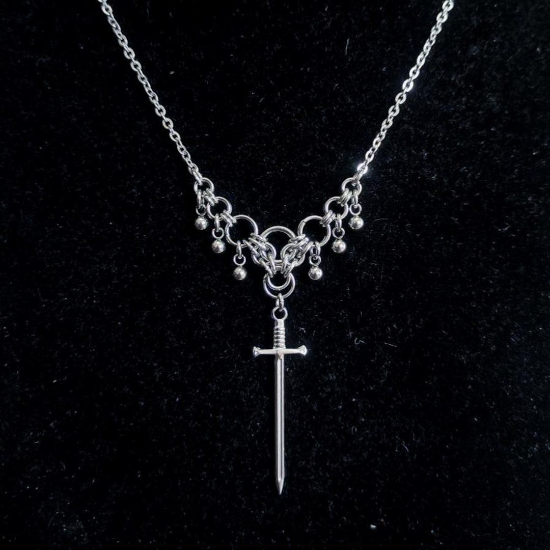 Gothic Chainmail Sword Fantasy Necklace Made of Stainless Steel ...