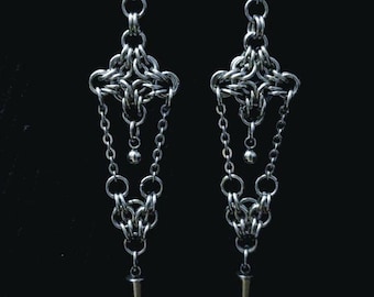Chainmail earrings, Gothic earrings, Cathedral Knightcore jewelry, Alternative Goth jewelry, Medieval Fantasy drop earrings, stainless steel