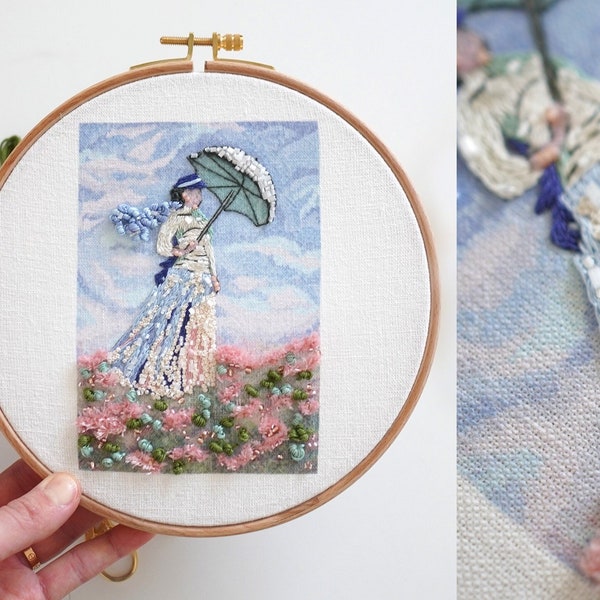 JPG Pattern(Claude Monet's painting "Woman with a Parasol") + Video Tutorial, Hand Embroidery