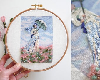 DIY KITS Full Package(Claude Monet's painting "Woman with a Parasol") + Video Tutorial, Hand Embroidery