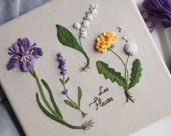 PDF Pattern(Iris, Lavender, Dandelion and Lily of the valley) + 2 Video Tutorial ! Flowers Hand Embroidery