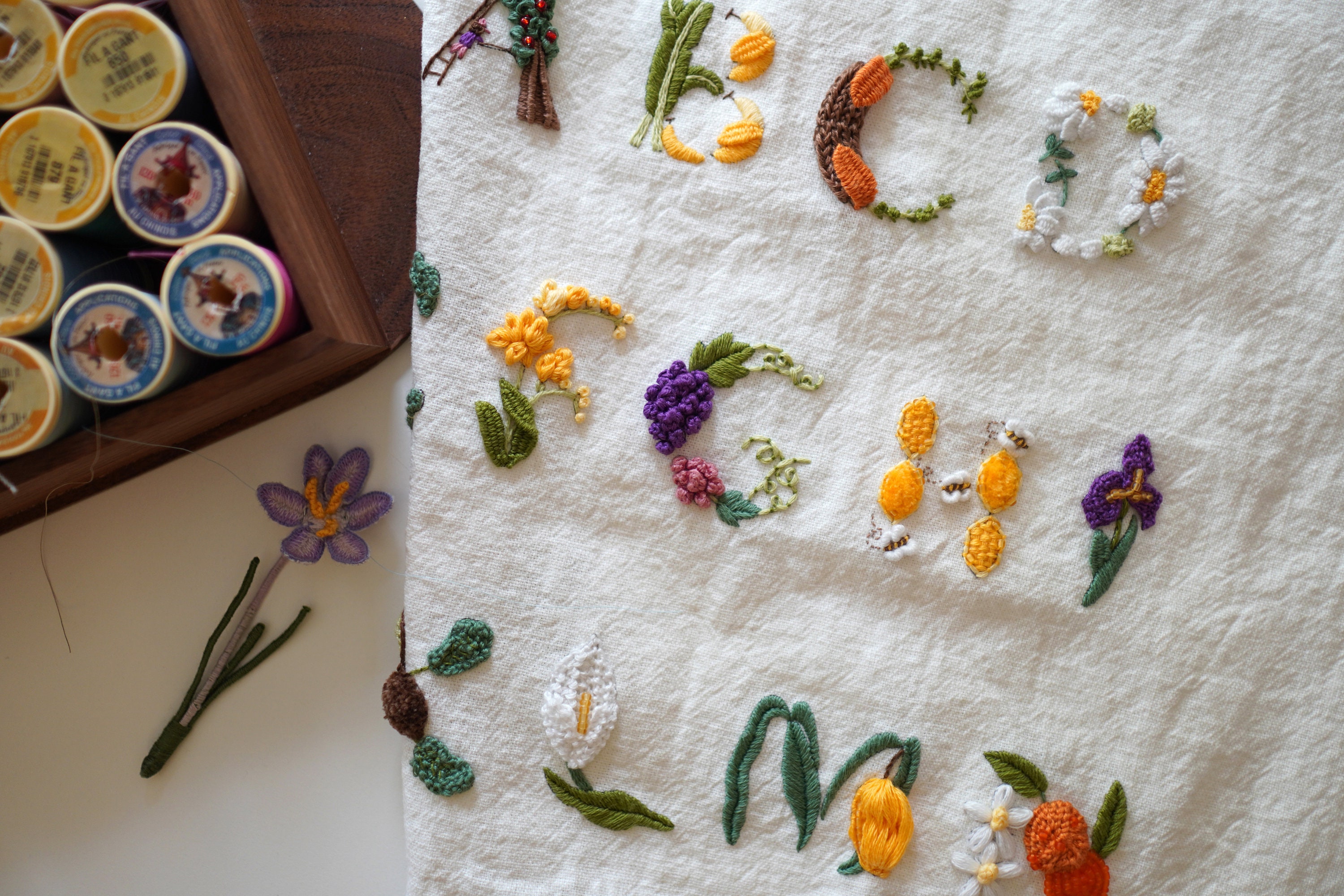 Alphabets A~Z Hand Embroidery/ Flowers, Fruits and Vegetable/ PDF, JPG ...