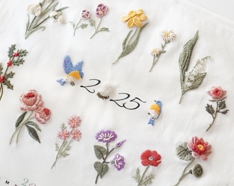 2025 Calendar Embroidery Pattern/ Birth Flowers&Bluebirds / PDF, JPG Pattern+ Video Tutorial !
