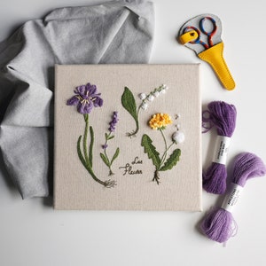 PDF-mönster för handbroderi med blommönster, iris, lavendel, maskros, lilja (videohandledning) bild 5