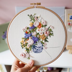 JPG Pattern(Spring Flowers) + Video Tutorial ! Renoir- The spring bouquet, Hand Embroidery