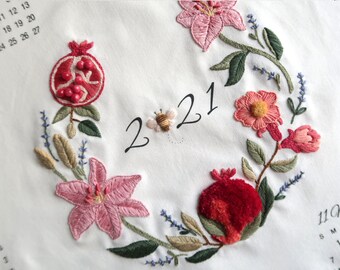 PDF Pattern(Lily&Pomegranat) + 2 Video Tutorial ! Flowers Hand Embroidery