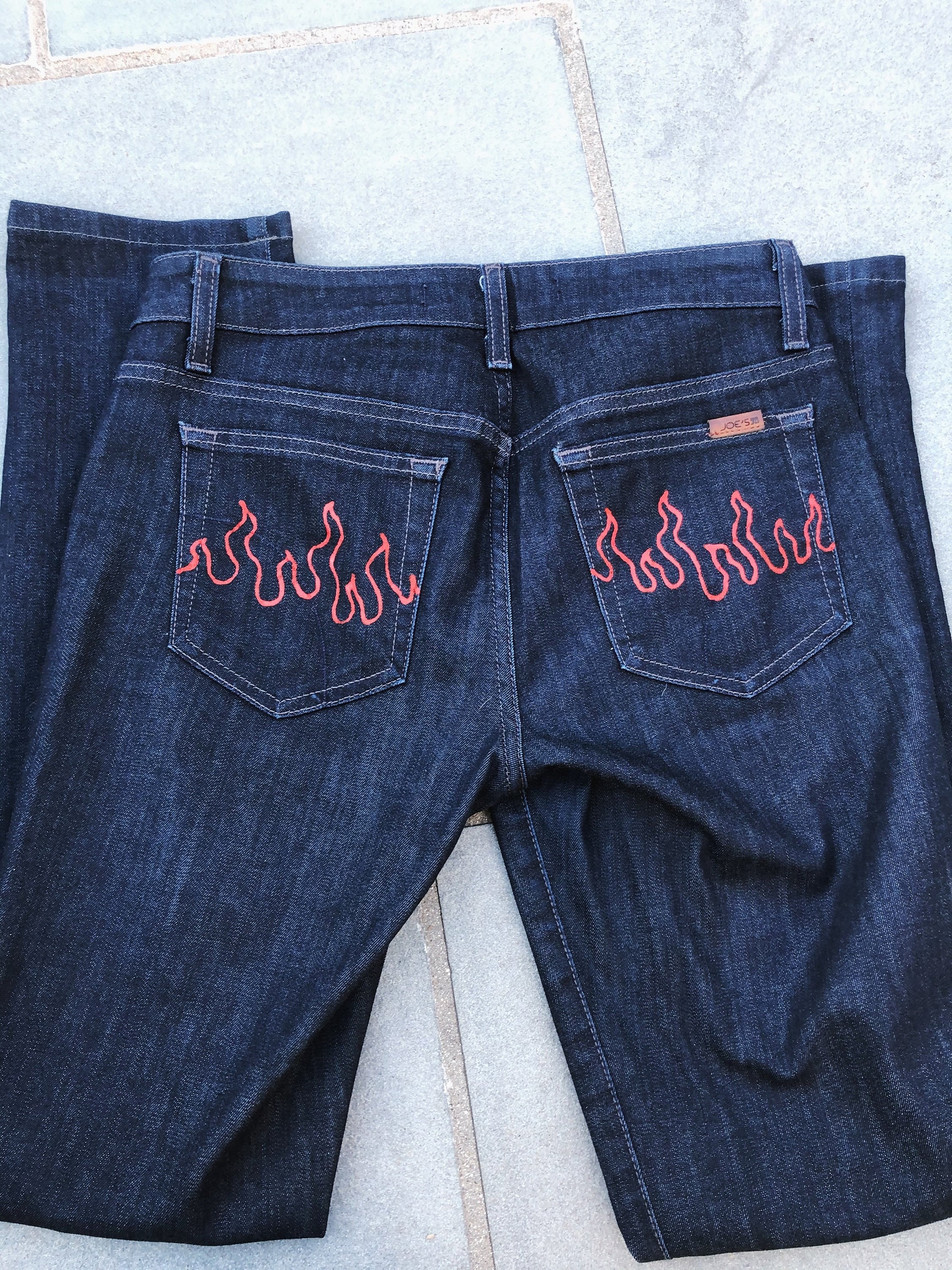 Fire Painted Jeans Etsy