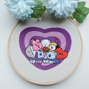 BTS Triple Heart || BTS Embroidery Digital || BT21 Embroidery || Army Embroidery Kit || Suga || Cookie || Jimin || RM || Instant Download