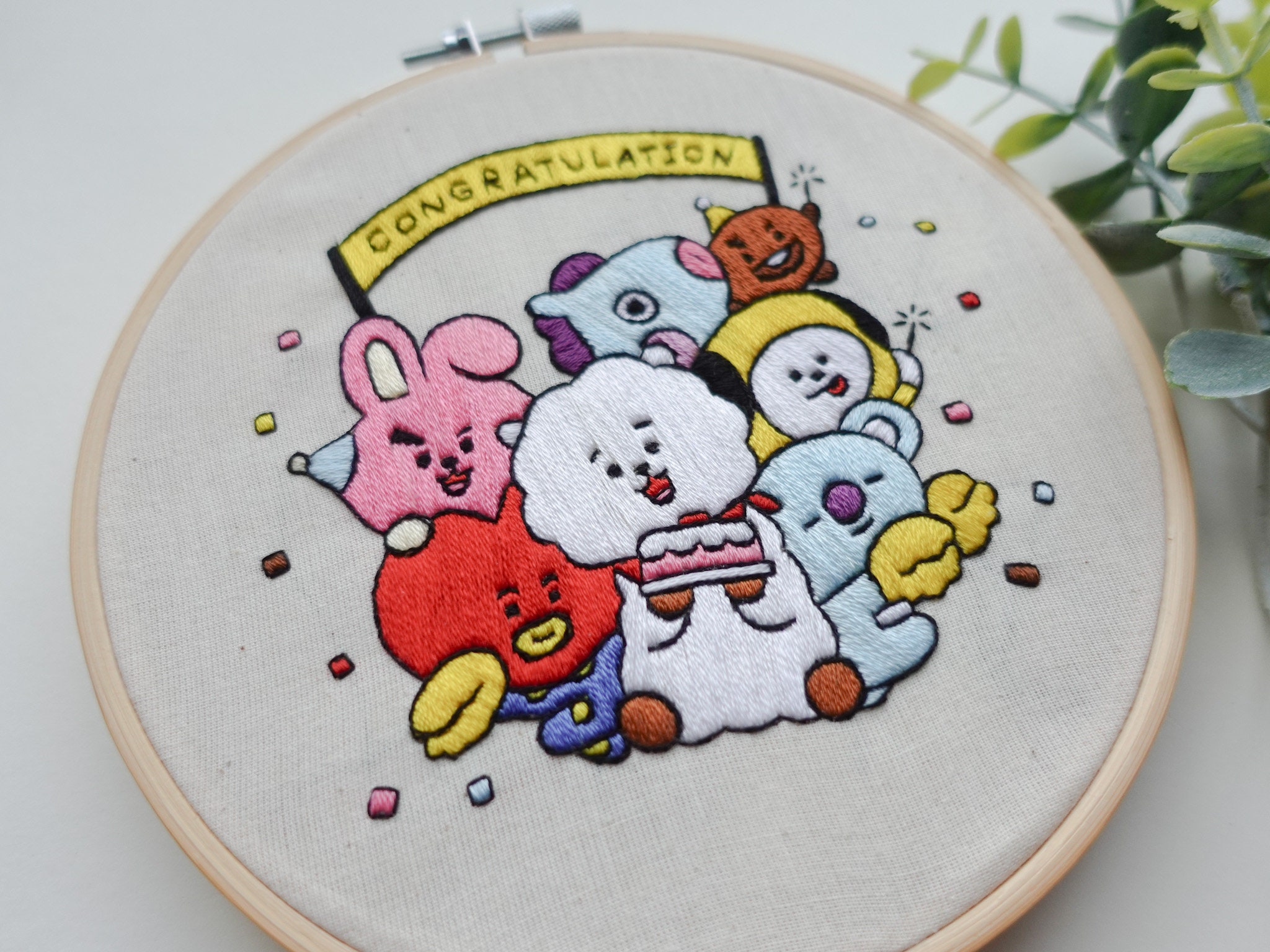 Kpop BT21 Birthday Embroidery Kit | BTS Congratulations Hoop Kit