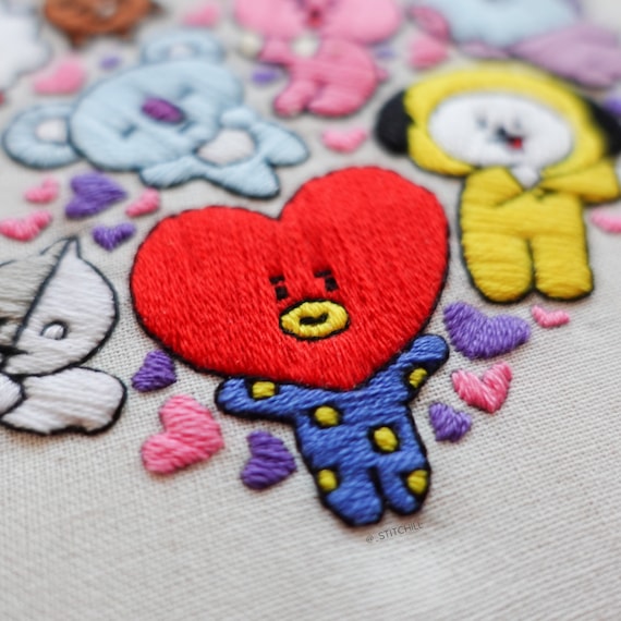 Kpop BT21 Heart Embroidery Kit | BTS Fan Beginner Kit | Kpop Gift