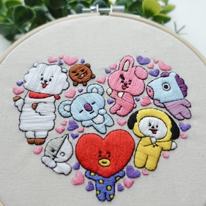 BTS Heart || BTS Embroidery Digital || BT21 Embroidery || Army Embroidery Kit || Suga || Cookie || Jimin || RM || Jin || Instant Download