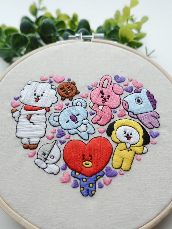 Kpop BT21 Heart Embroidery PDF | BTS Fan Digital Pattern | Kpop
