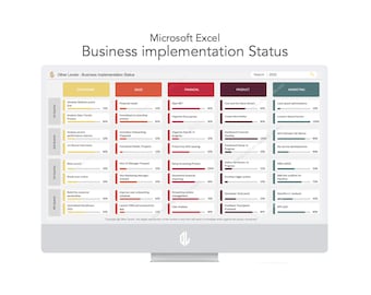 Informe de Excel del estado de implementación empresarial con barra de búsqueda