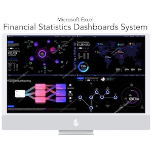 Può includere: Uno schermo di computer che mostra un cruscotto di Microsoft Excel con statistiche finanziarie. Il cruscotto include grafici, diagrammi e visualizzazioni di dati. Lo schermo mostra una mappa del mondo, un grafico a torta e un grafico a linee. Il cruscotto è progettato per aiutare gli utenti a tenere traccia e analizzare i dati finanziari.