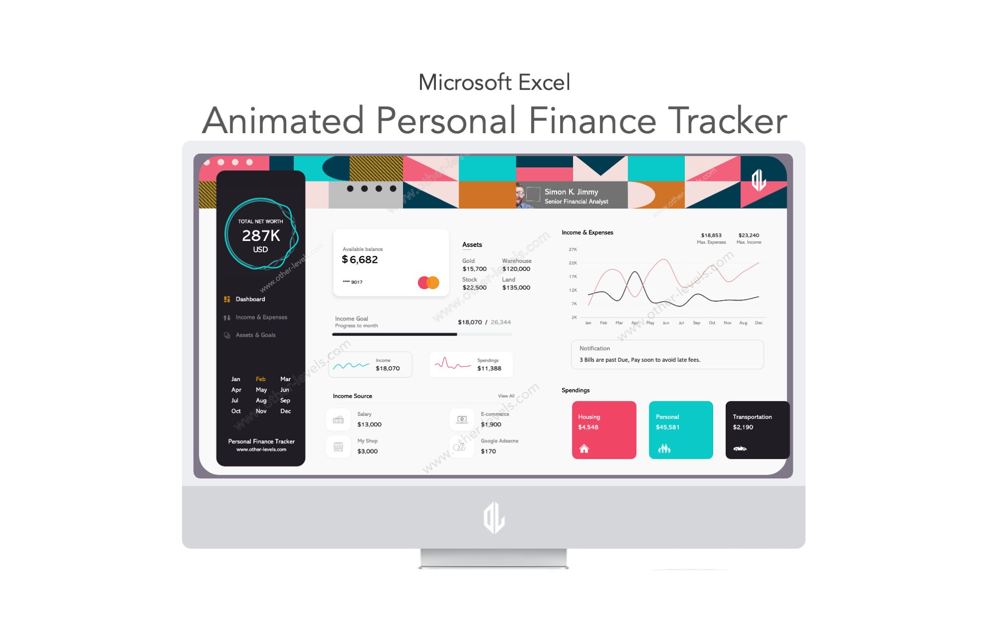 Animated Personal Finance Tracker Dashboard - Excel - Etsy