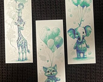 Set of 3 3d printed cute animals with balloons bookmarks