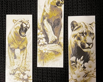 Set if 3 3d printed Cougar / mountain lion  bookmarks.