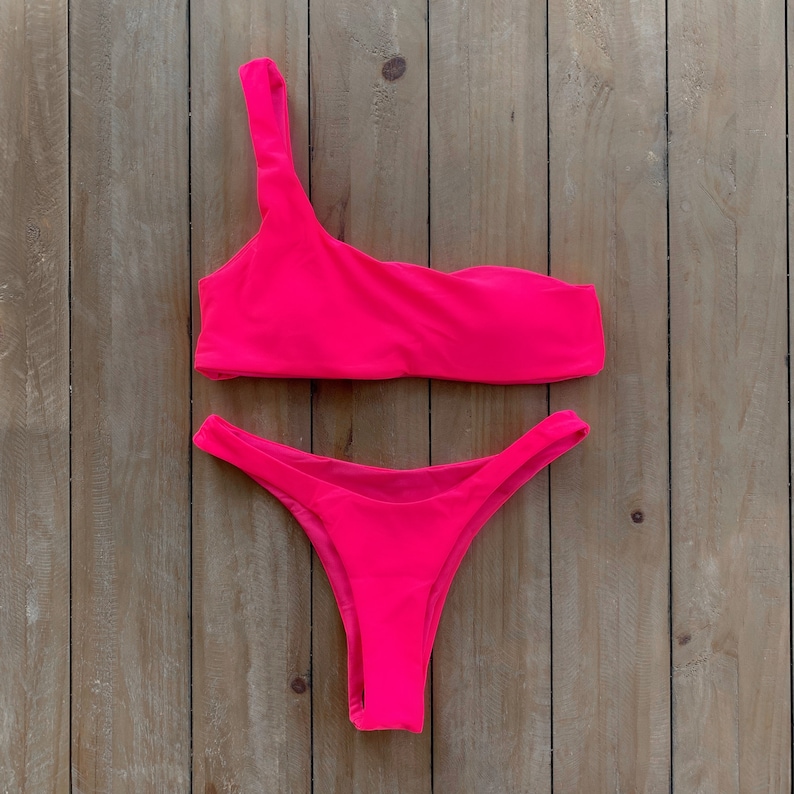 Neon Bikini One Shoulder high rise Bikini swimwear Etsy