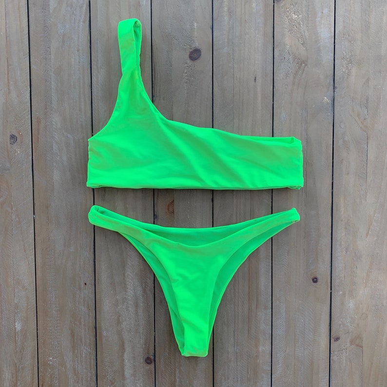 Neon Bikini One Shoulder high rise Bikini swimwear Etsy
